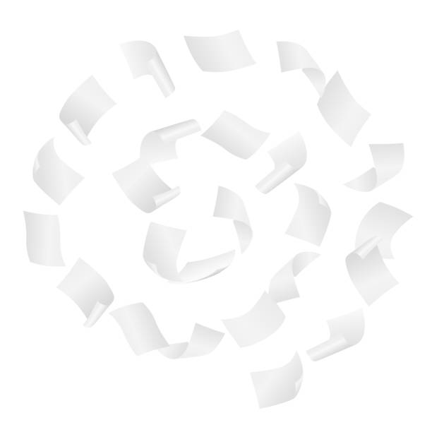 istock Simple vector of white blank papers flying in the spiral motion in the wind on white background. 1096637744