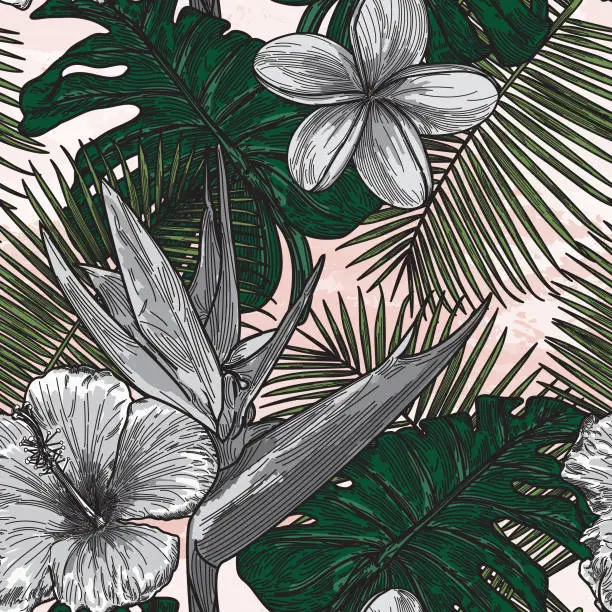 Vector illustration of Modern Tropical Floral Pattern