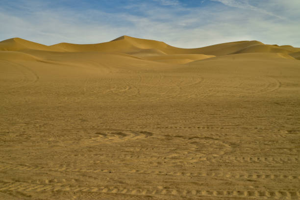 istock wind blown untouched sand dunes with tire tracks in foreground 1096653936
