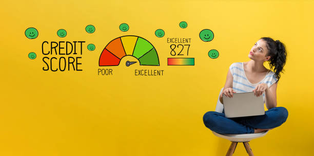 istock Excellent credit score with woman using a laptop 1096659648
