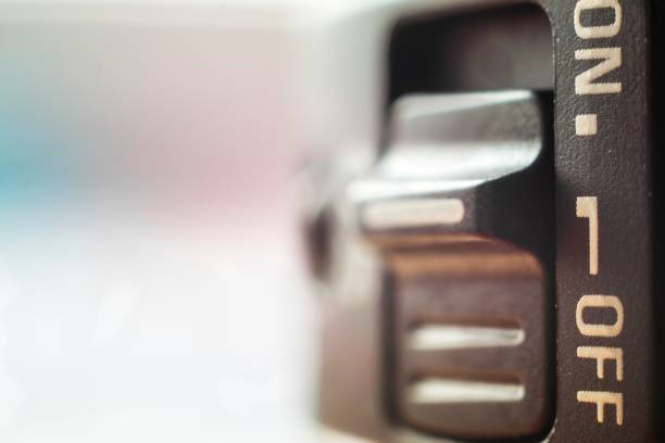 istock Close-up of little On/Off switch with soft blurred background 1096675560