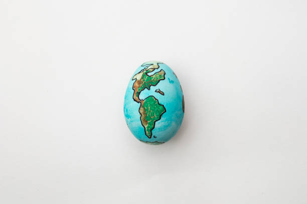 istock Planet Earth America painted on an egg on isolated white background 1096684858