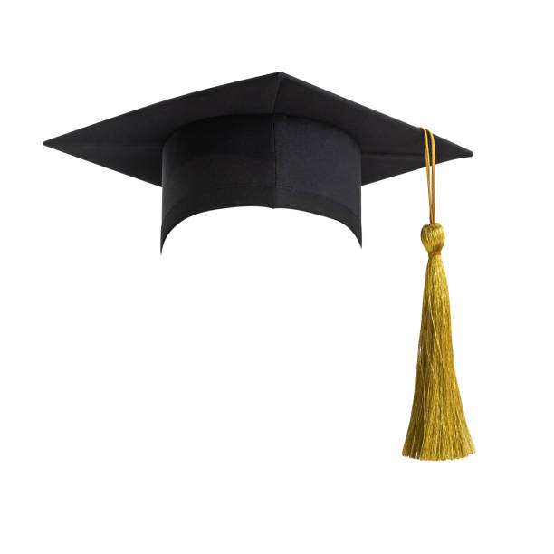 istock Graduation hat, Academic cap or Mortarboard in black isolated on white background with clipping path for educational hat design mockup and school commencement hat mock-up template 1096694662