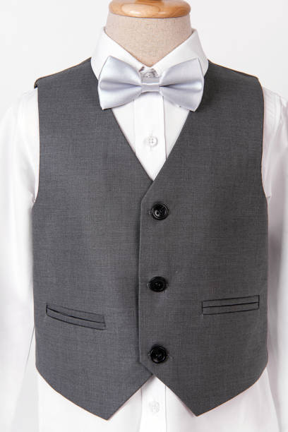 istock Beautiful men's grey suit with shirt and white bow tie 1096717414