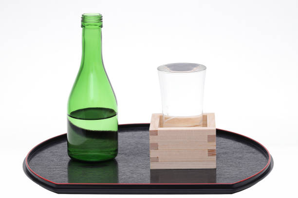 Japanese wooden box masu with sake stock photo