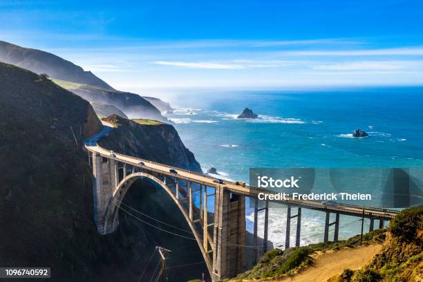 Big Sur Bridge California Ocean Road Costline Ca1 Drone Shot Stock Photo - Download Image Now
