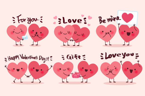 cute cartoon heart cute cartoon two happy hearts in love couple hugging drawing stock illustrations