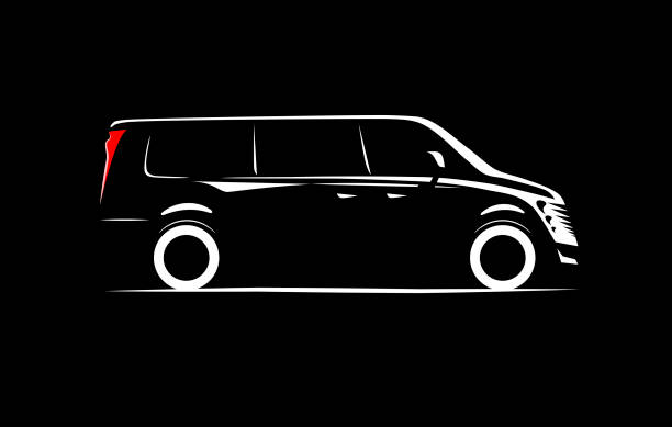 simple silhouette contour minibus vector art illustration