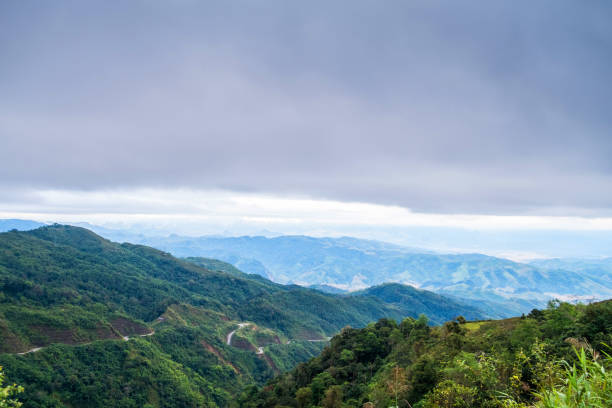 istock Mountain with sky scenery between the way from Vang Vieng to Luang Prabang. 1096753314