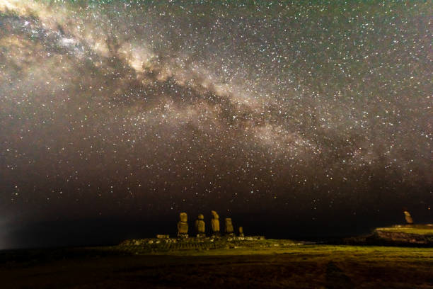 milky way on easter lsland - ahu tahai imagens e fotografias de stock