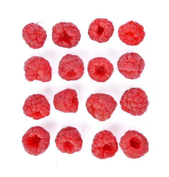 istock Top view of Raspberries isolated on white background 1096774776