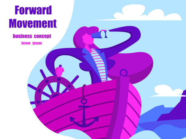 Business woman looking through binoculars Business woman sailing on a boat. Business woman looking through binoculars. Business concept. Vector illustration in flat style anchor free pic stock illustrations