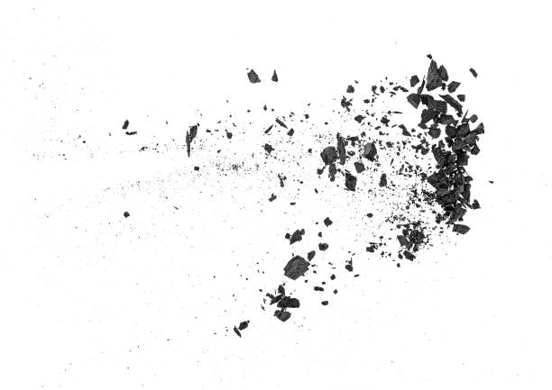 istock Small pieces of charcoal dust on white background, top view. 1096796686