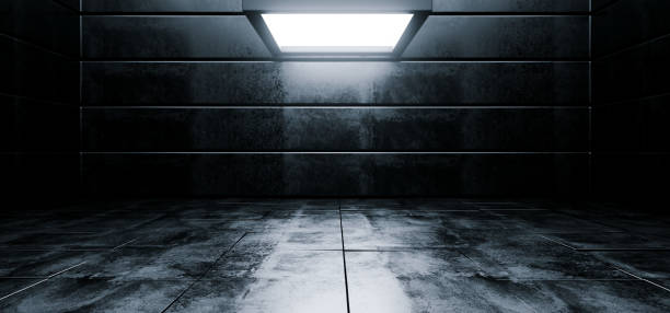 istock Sci Fi Modern Vibrant Empty High Contrast Grunge Concrete Realistic Room With Big Studio Lights Showroom Stage Background 3D Rendering 1096797286