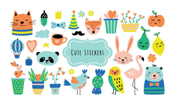 ilustraciones, imágenes clip art, dibujos animados e iconos de stock de aisladores de muelle temporada lindo conjunto. - owl baby shower spring young animal