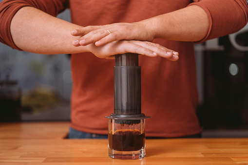 Aeropress coffee maker ready for brewing