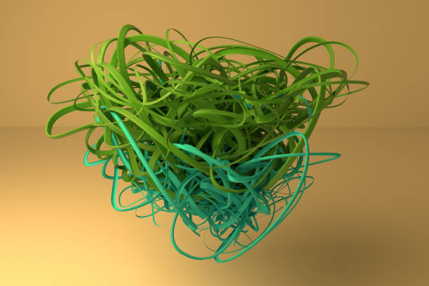 istock Colorful 3D rendering. Background abstract CGI composition, bunch of messy string geometric for design, graphic resource. 1096804440