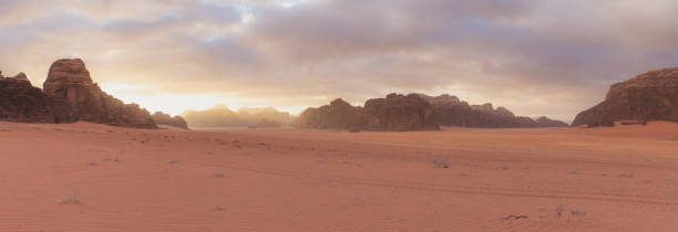 istock Panoramic desert landscape, Wadi Rum desert in Jordan at sunrise 1096810990