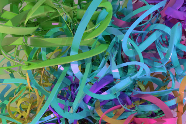 istock Colorful 3D rendering. Background abstract CGI composition, bunch of messy string geometric for design, graphic resource. 1096811138