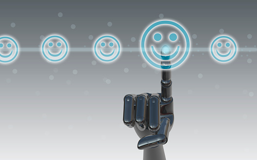 Robot giving rating with happy icon