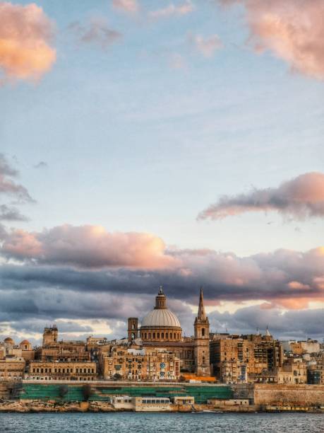 The iconic church and valletta skyline seen from ta xbiex