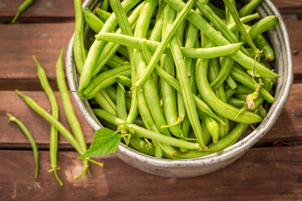 istock Raw green beans in an old aluminum pot 1096829584