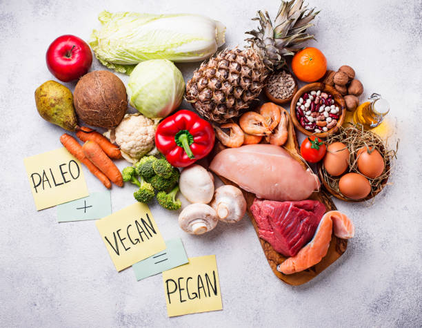 istock Pegan diet. Paleo and vegan products 1096836222