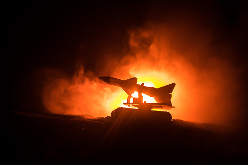 Fire Charge Rockets Rocket Launch With Fire Clouds Battle Scene With Rocket Missiles With ...