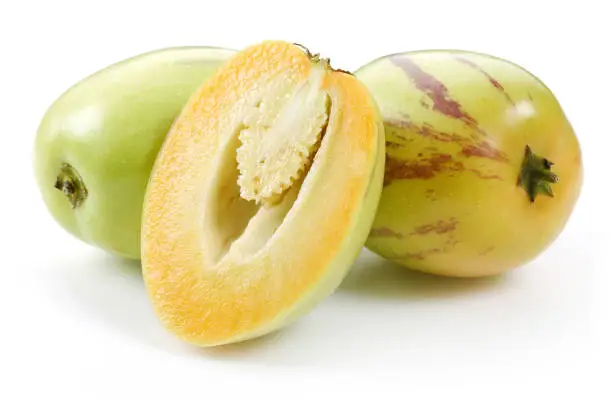 Pepino melon fruit isolated on white background