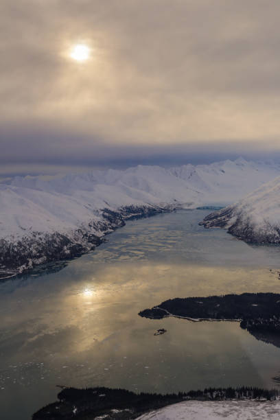 istock Helicopter flying over glacier in alaska 1096846330