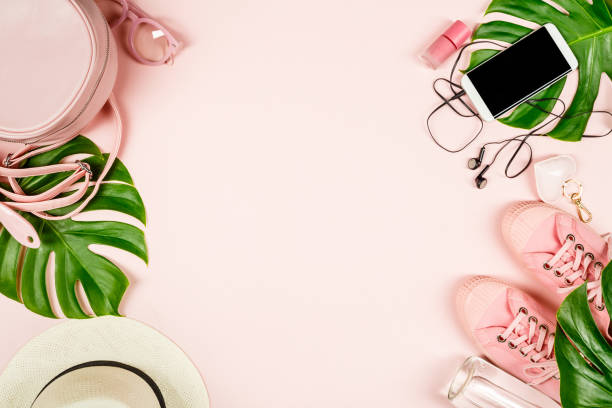 istock Beautiful flat lay with trendy accessories, close up 1096848214