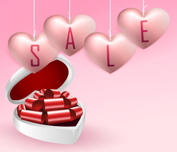 istock Light pink composition with a white box as a heart with a bow and the text sale, 1096852694