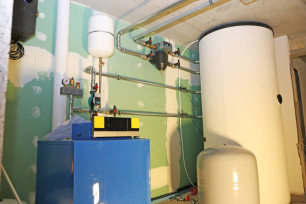 instalacja systemu grzewczego z alternatywną energią - boiler power station gas boiler industrial boiler zdjęcia i obrazy z banku zdjęć