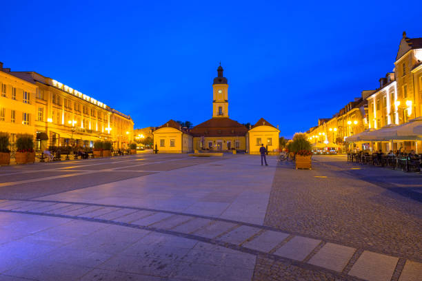 istock Kosciusko Main Square with Town Hall in Bialystok at night 1096862730