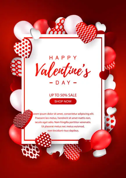 Vector illustration of Valentines Day vertical sale banner. Valentines day design for banners, flyers, newsletters, postcards. Space for text. Vector illustration.