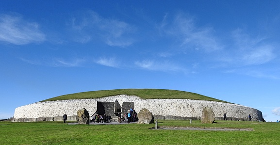 18th October 2018, Co Meath, Ireland. Newgrange neolithic prehistoric stone age passage tomb mound.