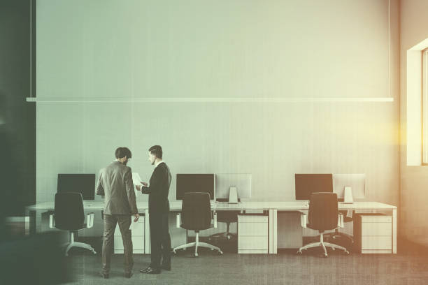 istock Gray industrial startup office, mock up, people 1096872202