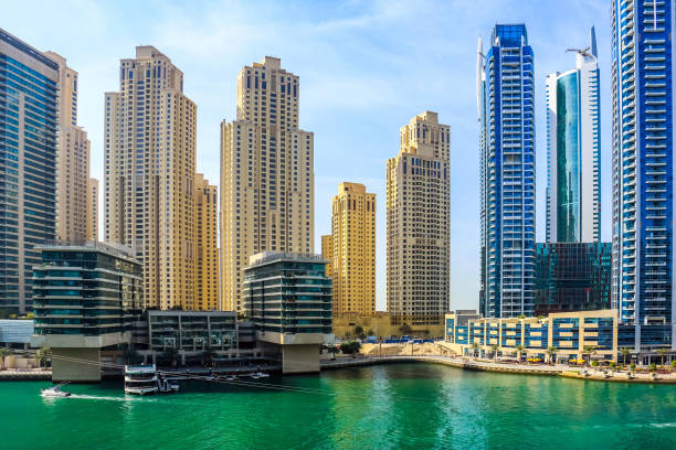 istock Waterfront view of Dubai Marina Buildings 1096872412