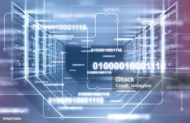 Server Room Interior Lines Of Code Stock Photo - Download Image Now ...