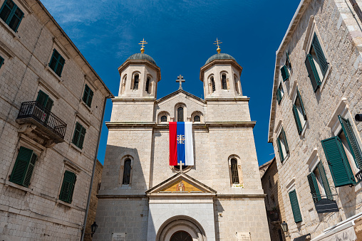 The Church of St. Nicholas in Kotor, Montenegro, is a Serbian Orthodox church built from 1902 to 1909 in the city of Kotor. On that place the Orthodox Church existed from 1810 to the Christmas Eve in 1896, when it was burnt down in fire. It is built in\nthe Serbo-Byzantine architectural style or Vardar architectural school (or \