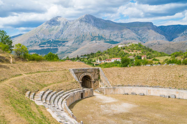 Alba Fucens, ancient Italic town at the foot of the Monte Velino, near Avezzano, Abruzzo, central Italy. Alba Fucens, ancient Italic town at the foot of the Monte Velino, near Avezzano, Abruzzo, central Italy. avezzano stock pictures, royalty-free photos & images