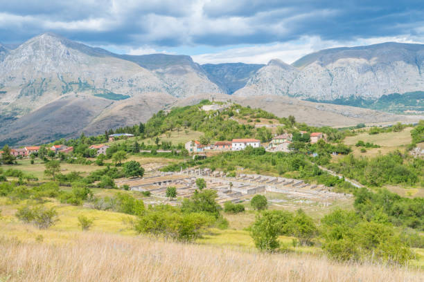 Alba Fucens, ancient Italic town at the foot of the Monte Velino, near Avezzano, Abruzzo, central Italy. Alba Fucens, ancient Italic town at the foot of the Monte Velino, near Avezzano, Abruzzo, central Italy. avezzano stock pictures, royalty-free photos & images