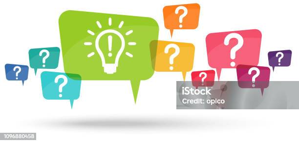 Speech Bubbles For Solution Symbolism Stock Illustration - Download Image Now - Question Mark, Solution, Speech Bubble