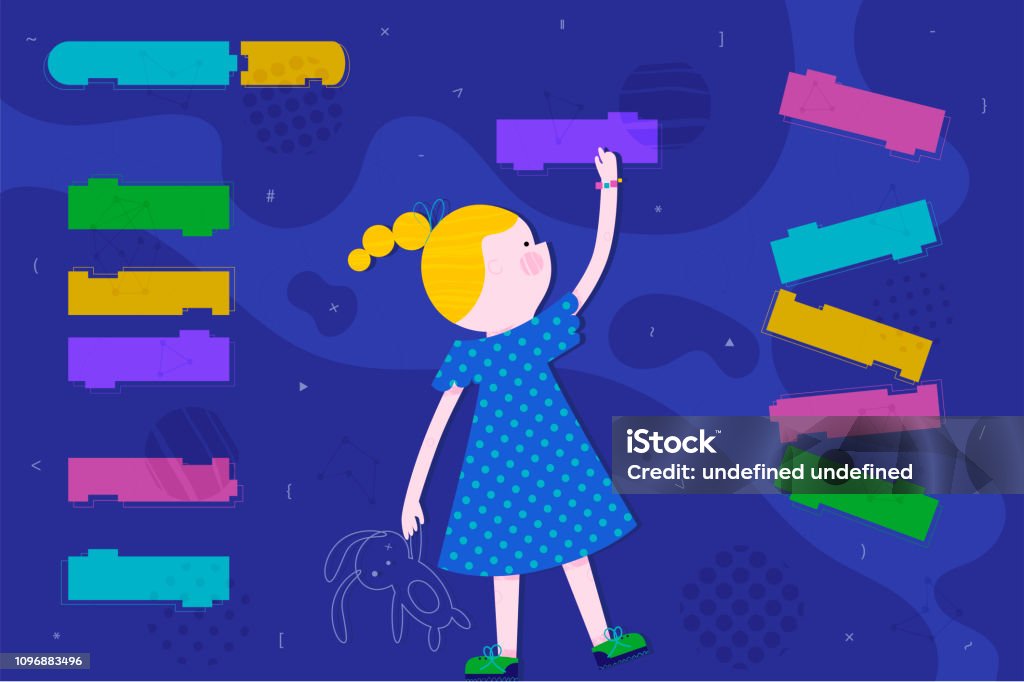 Cute Smart Girl Is Coding On Abstract Screen Children Coding And Code ...