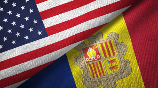 istock Andorra and United States two flags together textile cloth, fabric texture 1096893592