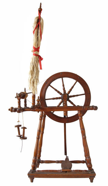 istock Vintage spinning wheal with yarns, isolated on white background 1096893640