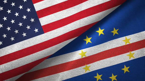 istock Cape Cabo Verde and United States two flags together textile cloth, fabric texture 1096893822