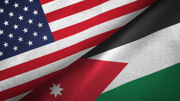 Jordan and United States two flags together textile cloth, fabric texture Jordan and United States flags together textile cloth, fabric texture government large currency finance stock pictures, royalty-free photos & images