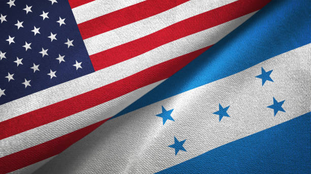 Honduras and United States two flags together textile cloth, fabric texture Honduras and United States flags together textile cloth, fabric texture hondurian flag stock pictures, royalty-free photos & images