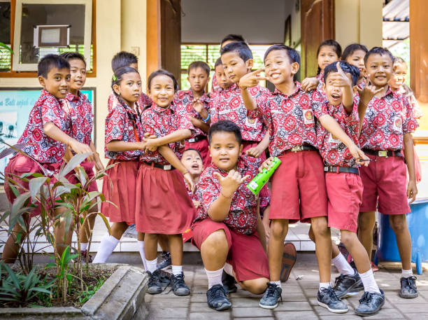 Balinese pripary school pupils stock photo